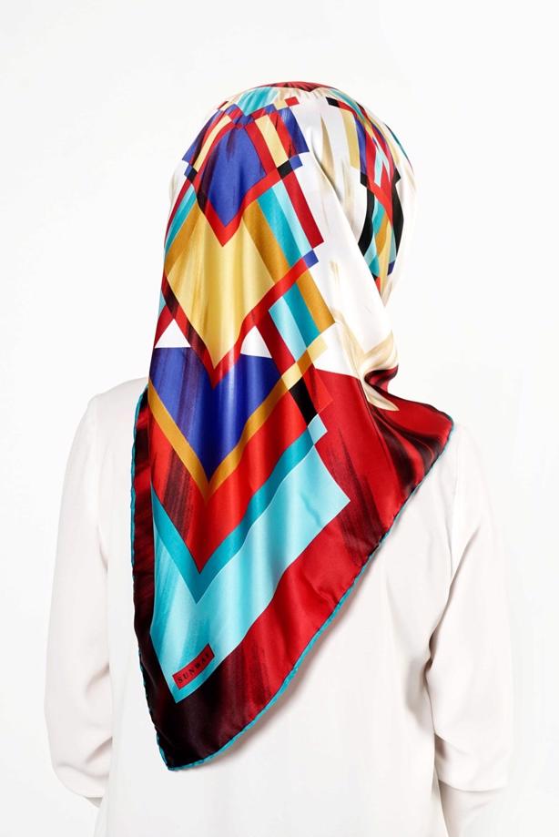 Hijab clothing CLARET RED T 27618 Geometrik Desenli Eşarp - TRENDTESETTÜR