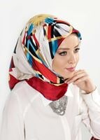 Tesettür giyim KIRMIZI T 27618 Geometrik Desenli Eşarp