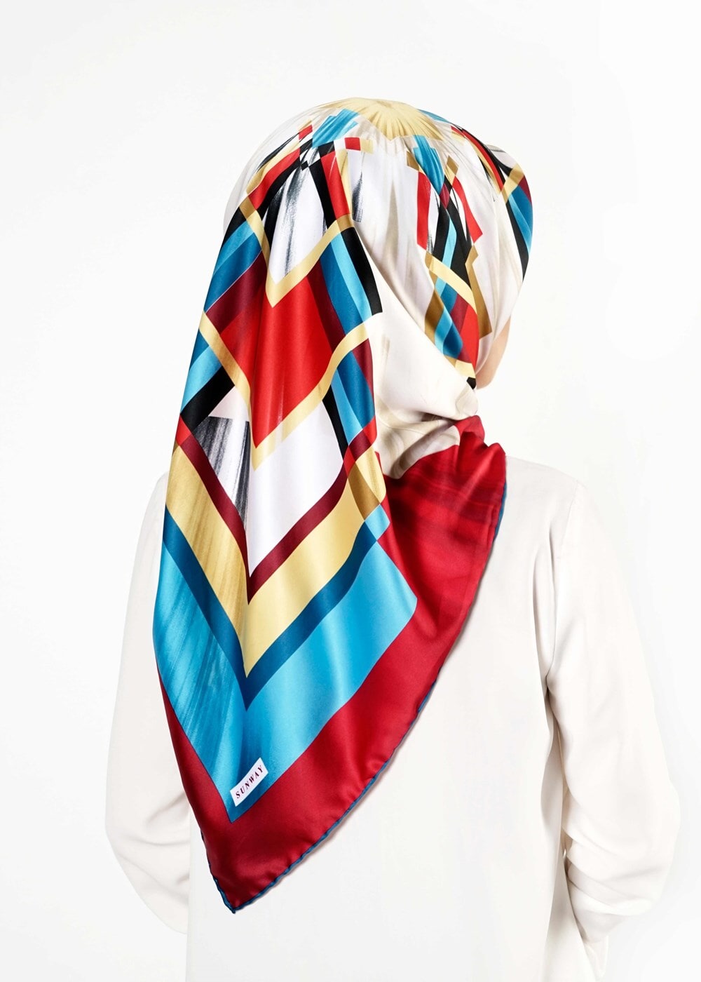 Tesettür giyim KIRMIZI T 27618 Geometrik Desenli Eşarp