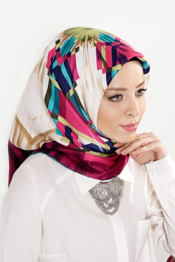Hijab-Kleidung FUCHSIE T 27618 Geometrik Desenli Eşarp - TRENDTESETTÜR