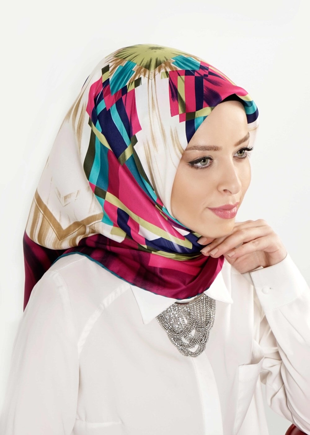 Tesettür giyim FUŞYA T 27618 Geometrik Desenli Eşarp