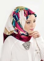 Tesettür giyim FUŞYA T 27618 Geometrik Desenli Eşarp