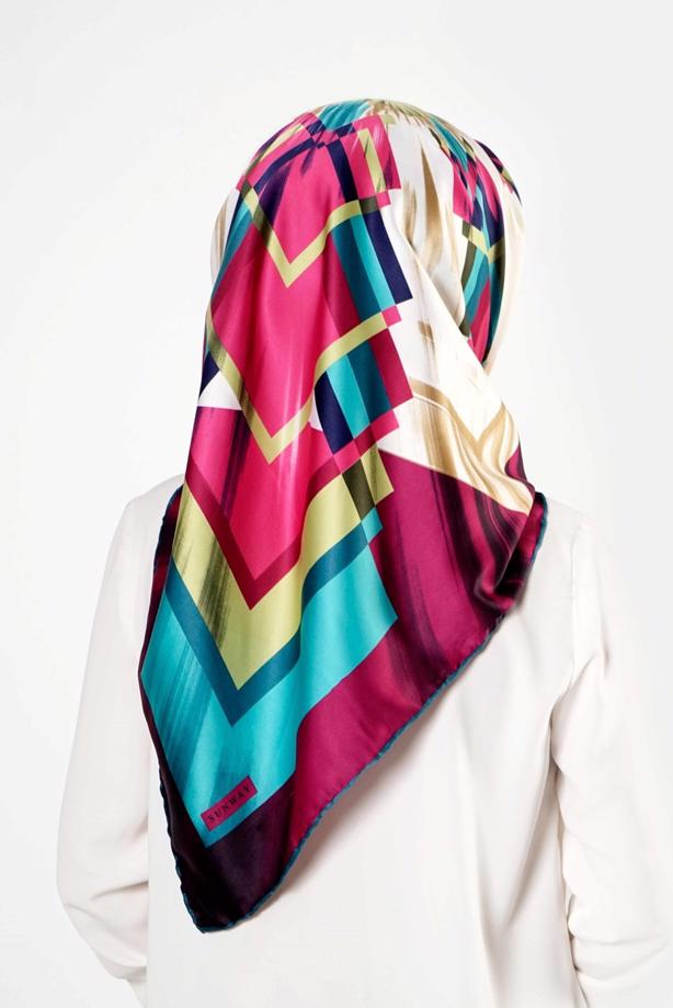 Hijab-Kleidung FUCHSIE T 27618 Geometrik Desenli Eşarp - TRENDTESETTÜR