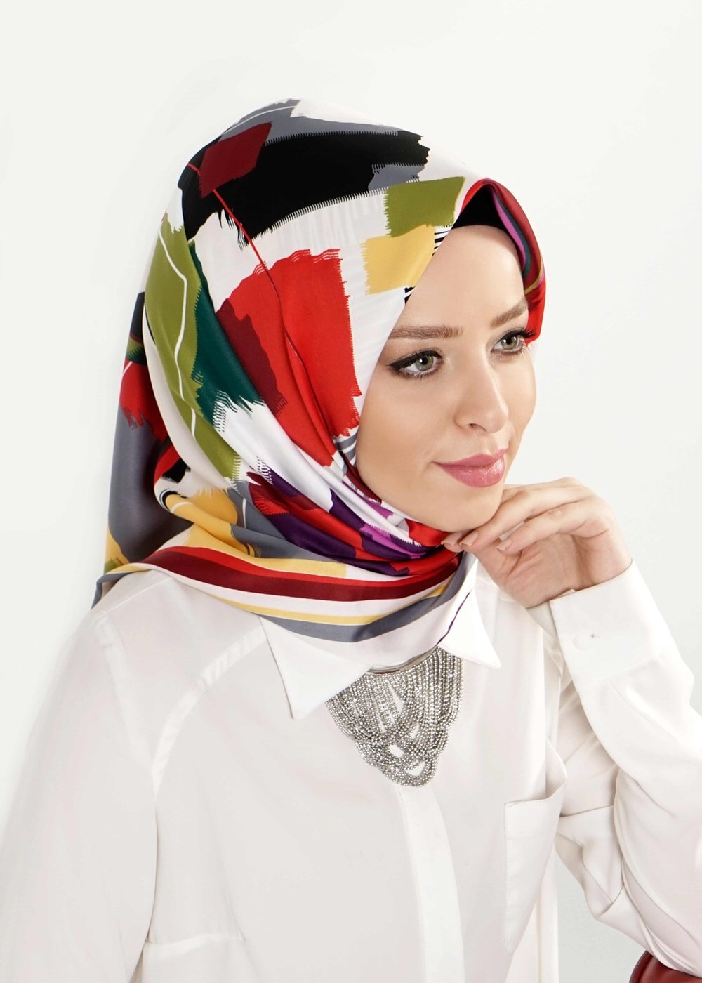 Tesettür giyim KREM T 27619 Geometrik Desen Eşarp