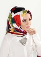 Tesettür giyim KREM T 27619 Geometrik Desen Eşarp