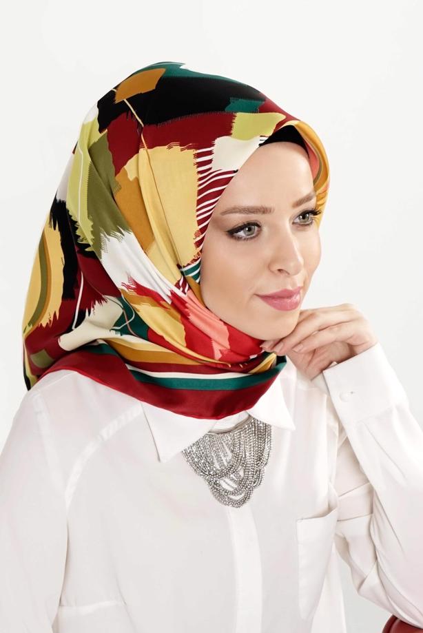 Hijab clothing CLARET RED T 27619 Geometrik Desen Eşarp - TRENDTESETTÜR