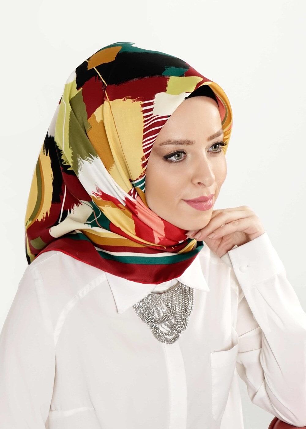 Tesettür giyim BORDO T 27619 Geometrik Desen Eşarp