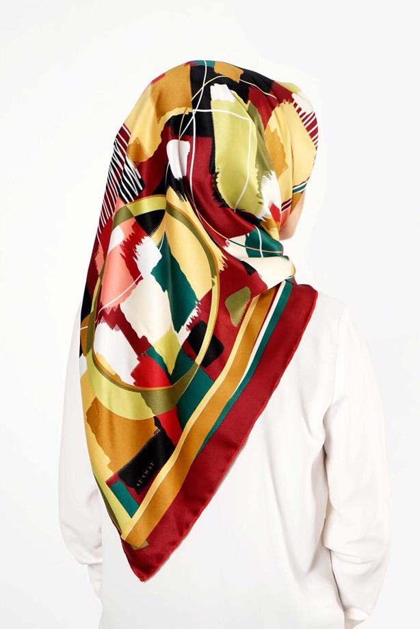 Hijab clothing CLARET RED T 27619 Geometrik Desen Eşarp - TRENDTESETTÜR