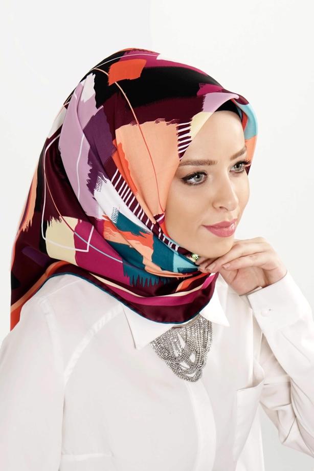 Tesettür giyim BORDO T 27619 Geometrik Desen Eşarp - TRENDTESETTÜR