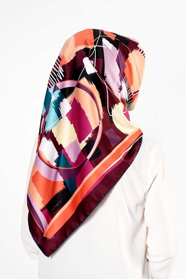 Tesettür giyim BORDO T 27619 Geometrik Desen Eşarp - TRENDTESETTÜR