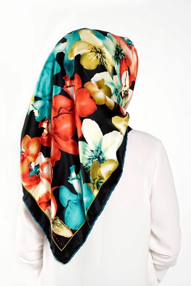 Tesettür giyim SİYAH T 27620 Çicek Desenli Eşarp - TRENDTESETTÜR