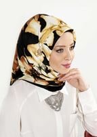 Tesettür giyim SİYAH T 27620 Çicek Desenli Eşarp