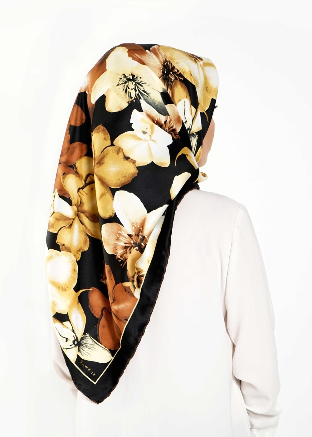 Tesettür giyim SİYAH T 27620 Çicek Desenli Eşarp