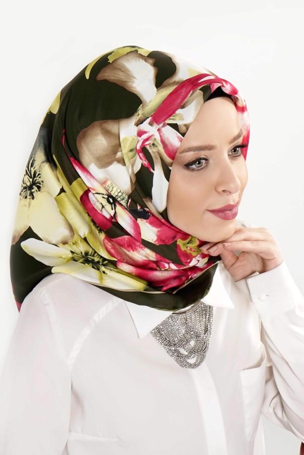 Vêtements hijab VERT T 27620 Çicek Desenli Eşarp - TRENDTESETTÜR