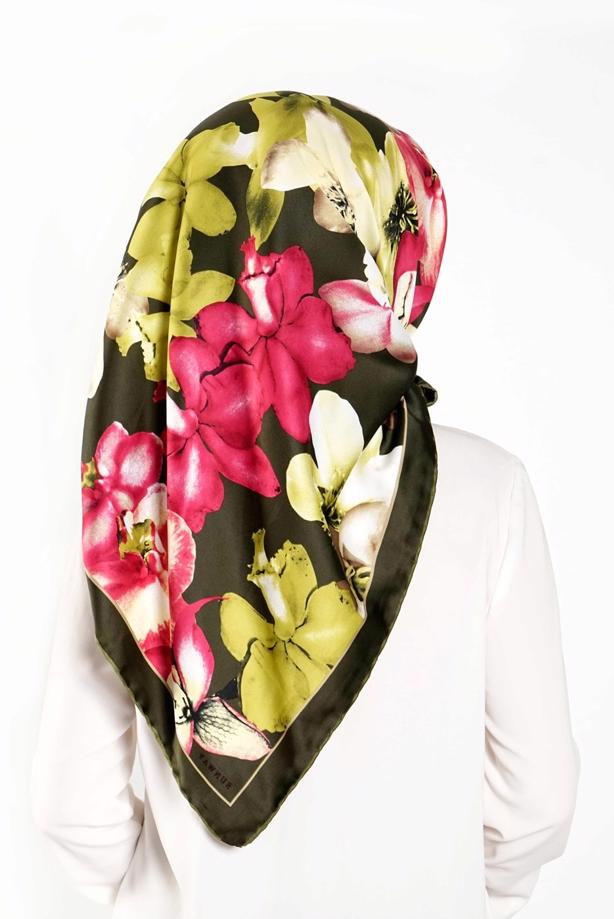 Vêtements hijab VERT T 27620 Çicek Desenli Eşarp - TRENDTESETTÜR