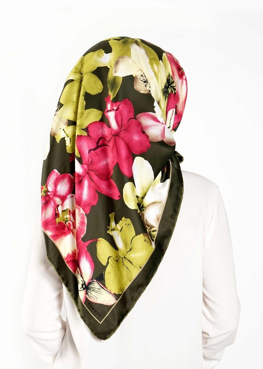 Vêtements hijab VERT T 27620 Çicek Desenli Eşarp