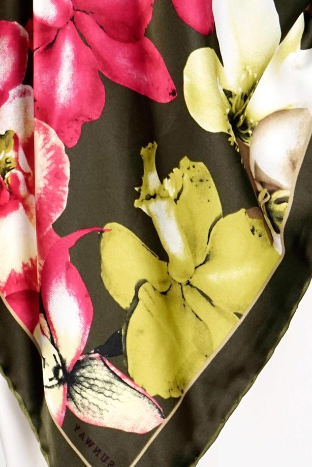 Vêtements hijab VERT T 27620 Çicek Desenli Eşarp - TRENDTESETTÜR