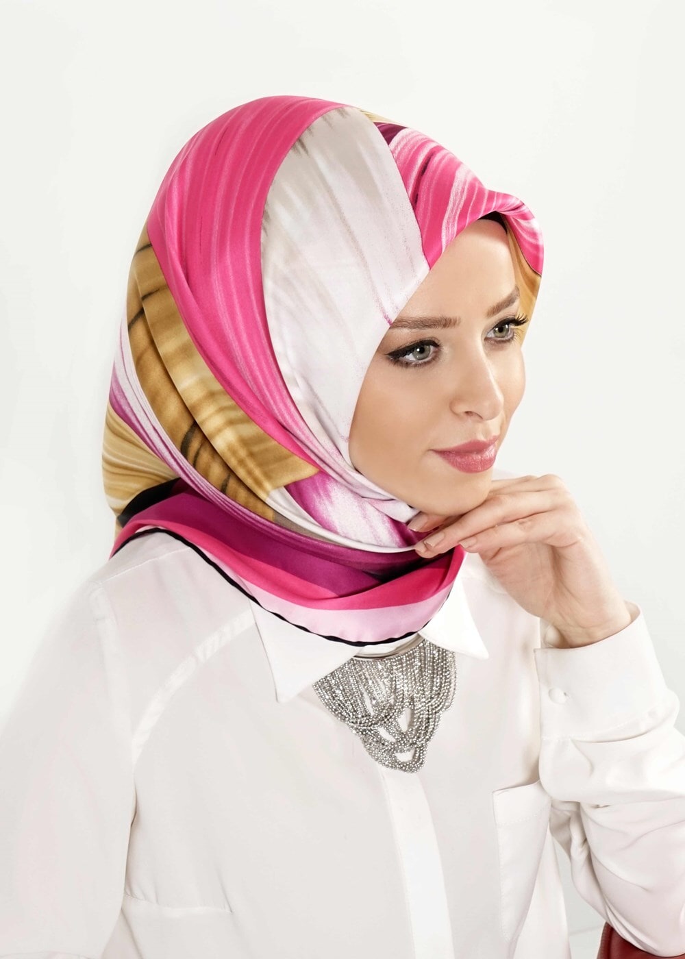 Tesettür giyim FUŞYA T 27623 Karışık Desenli Eşarp