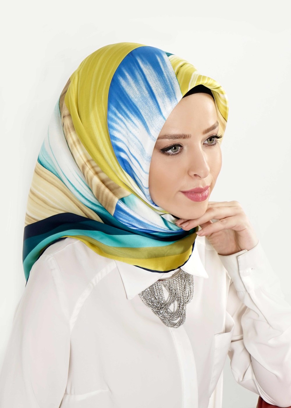 Tesettür giyim YEŞİL T 27623 Karışık Desenli Eşarp