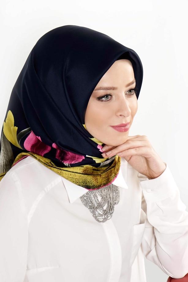 Vêtements hijab BLEU MARINE T 27624 Lale Desenli Eşarp - TRENDTESETTÜR