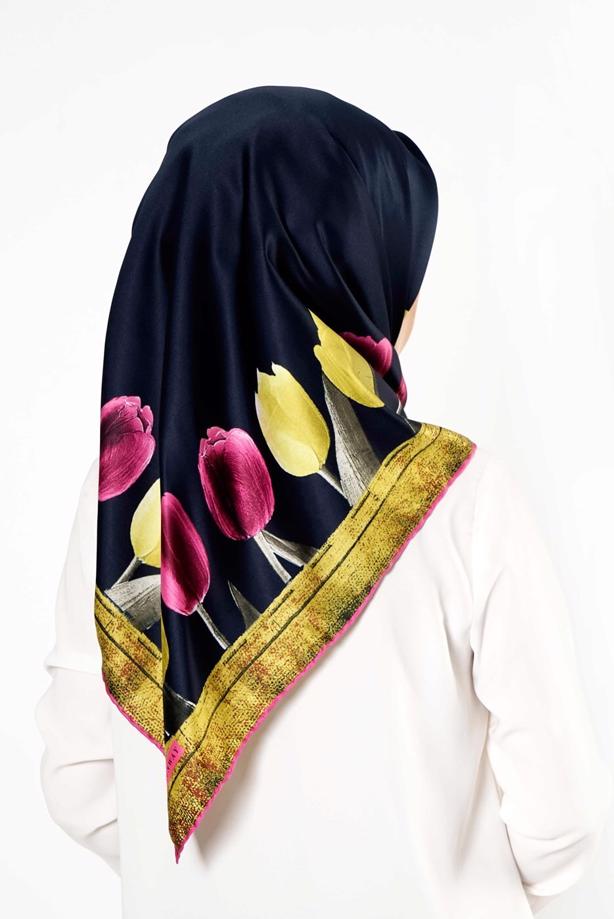 Vêtements hijab BLEU MARINE T 27624 Lale Desenli Eşarp - TRENDTESETTÜR