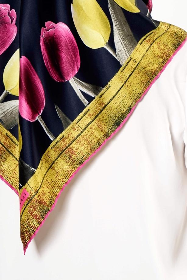 Vêtements hijab BLEU MARINE T 27624 Lale Desenli Eşarp - TRENDTESETTÜR