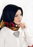Tesettür giyim LACİVERT T 27624 Lale Desenli Eşarp