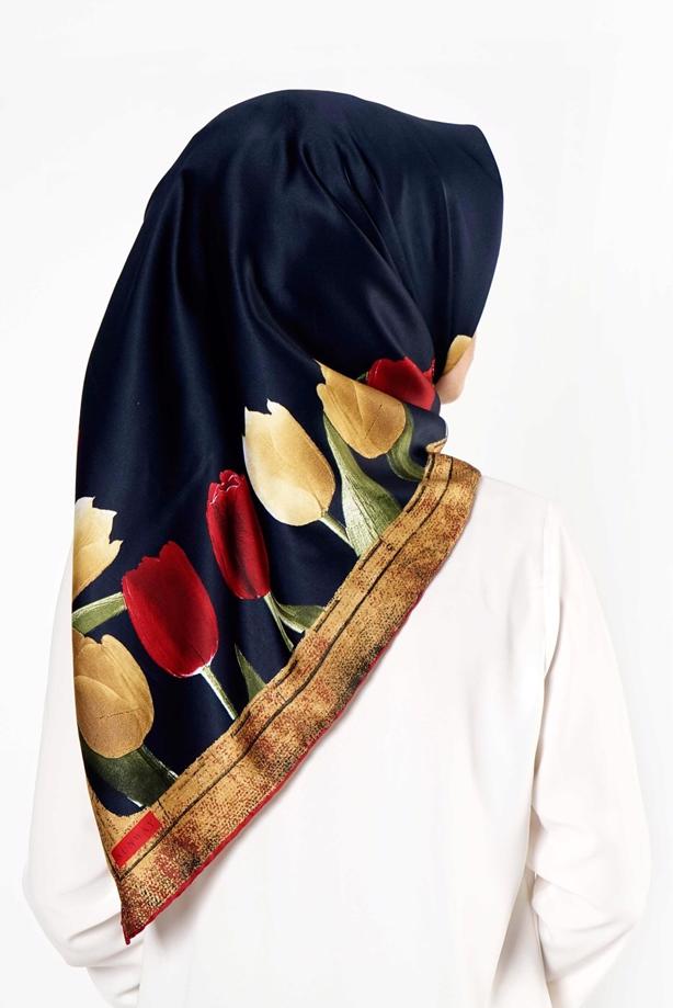 Vêtements hijab BLEU MARINE T 27624 Lale Desenli Eşarp - TRENDTESETTÜR