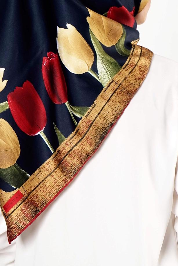 Vêtements hijab BLEU MARINE T 27624 Lale Desenli Eşarp - TRENDTESETTÜR