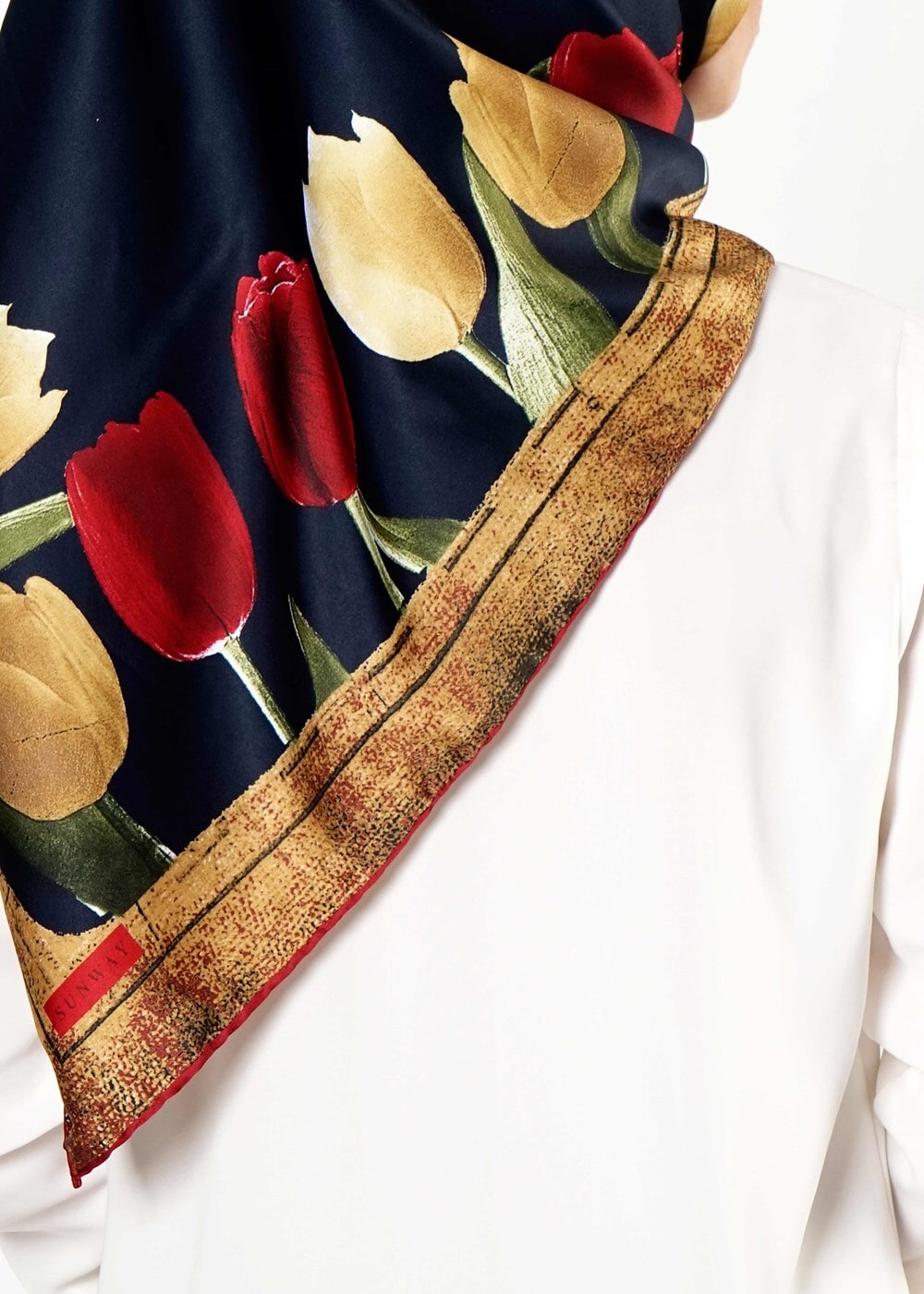 Tesettür giyim LACİVERT T 27624 Lale Desenli Eşarp