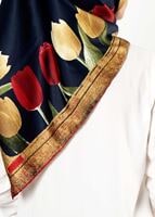 Tesettür giyim LACİVERT T 27624 Lale Desenli Eşarp