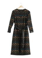 Tesettür giyim KAHVE ZİKZAK DESENLİ KUŞAKLI TRENÇKOT 0480 