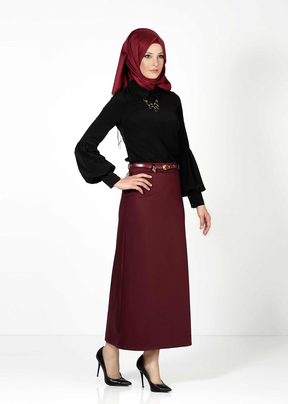 Tesettür giyim BORDO 1246 ETEK