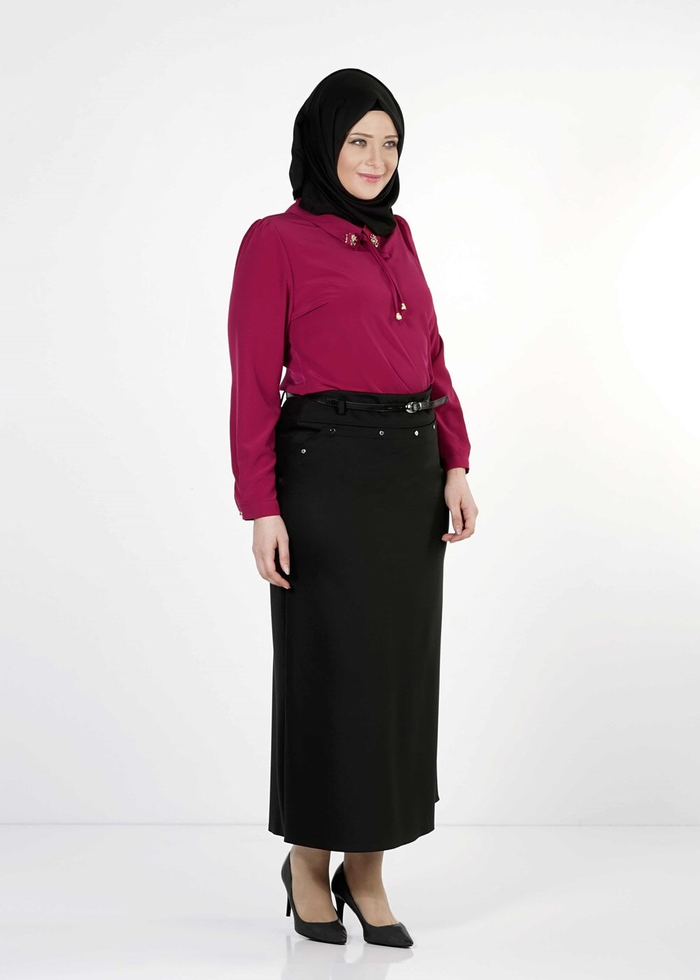 Hijab clothing BLACK STUDDED STRAIGHT CUT SKIRT 1251 