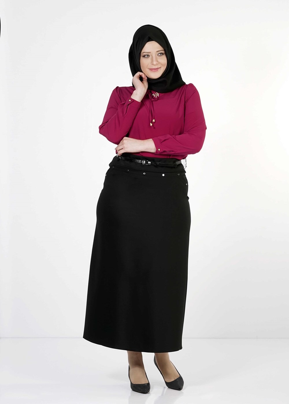 Hijab clothing BLACK STUDDED STRAIGHT CUT SKIRT 1251 