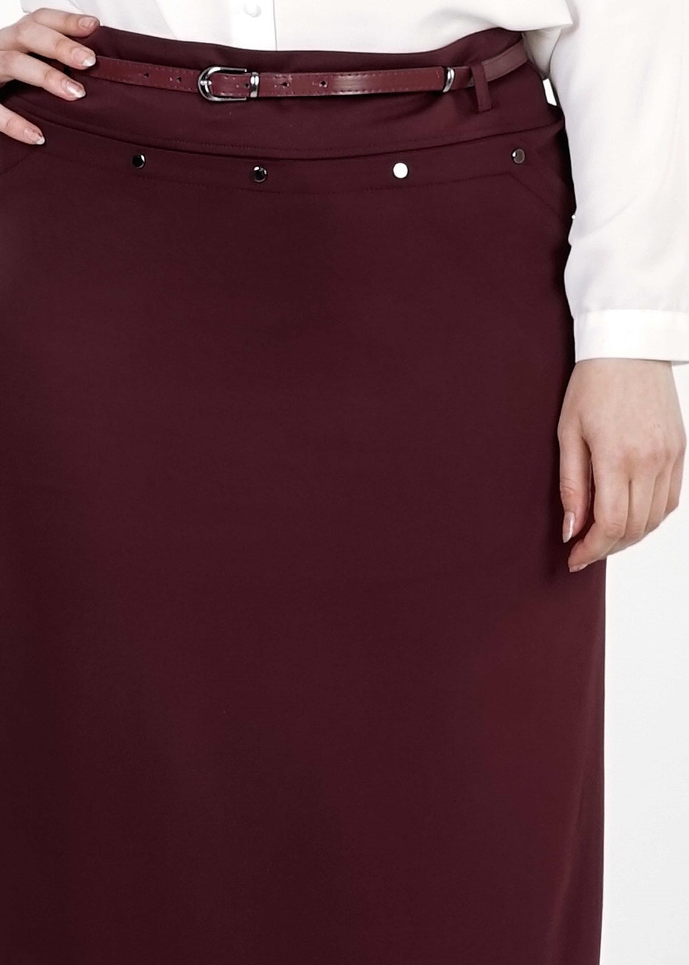 Hijab clothing CLARET RED STUDDED STRAIGHT CUT SKIRT 1251 