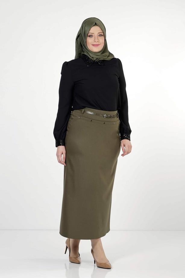 Tesettür giyim HAKİ 1251 ETEK - TRENDTESETTÜR