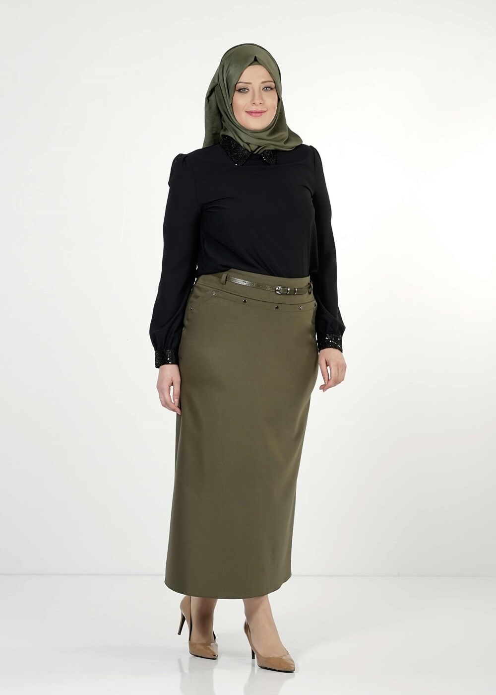 Vêtements hijab KAKI JUPE DROITE À CLOUTÉE 1251 