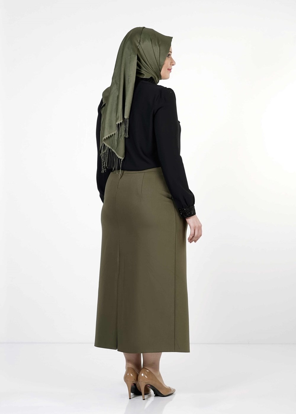 Vêtements hijab KAKI JUPE DROITE À CLOUTÉE 1251 