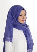 Tesettür giyim MAVİ T 7505-1 Koton Dantel Şal