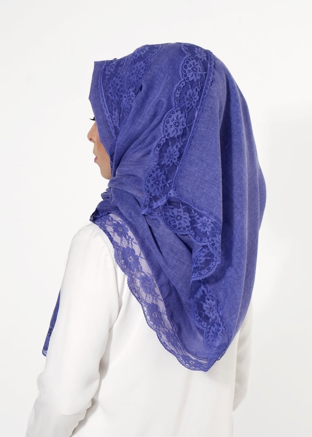 Tesettür giyim MAVİ T 7505-1 Koton Dantel Şal