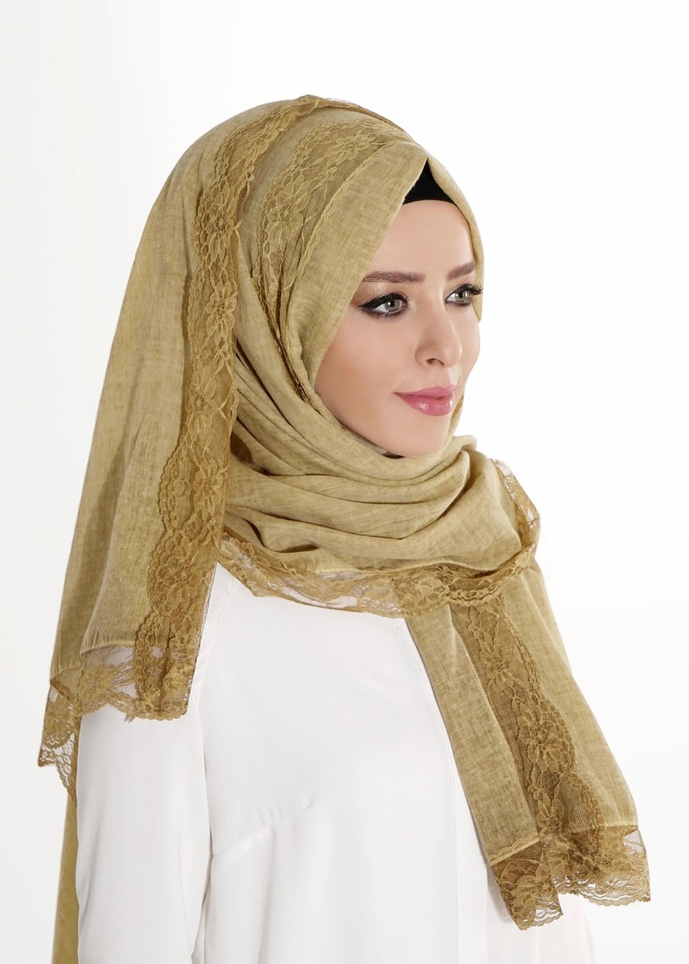 Tesettür giyim ALTIN T 7505-1 Koton Dantel Şal