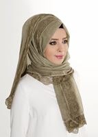 Tesettür giyim HAKİ T 7505-1 Koton Dantel Şal
