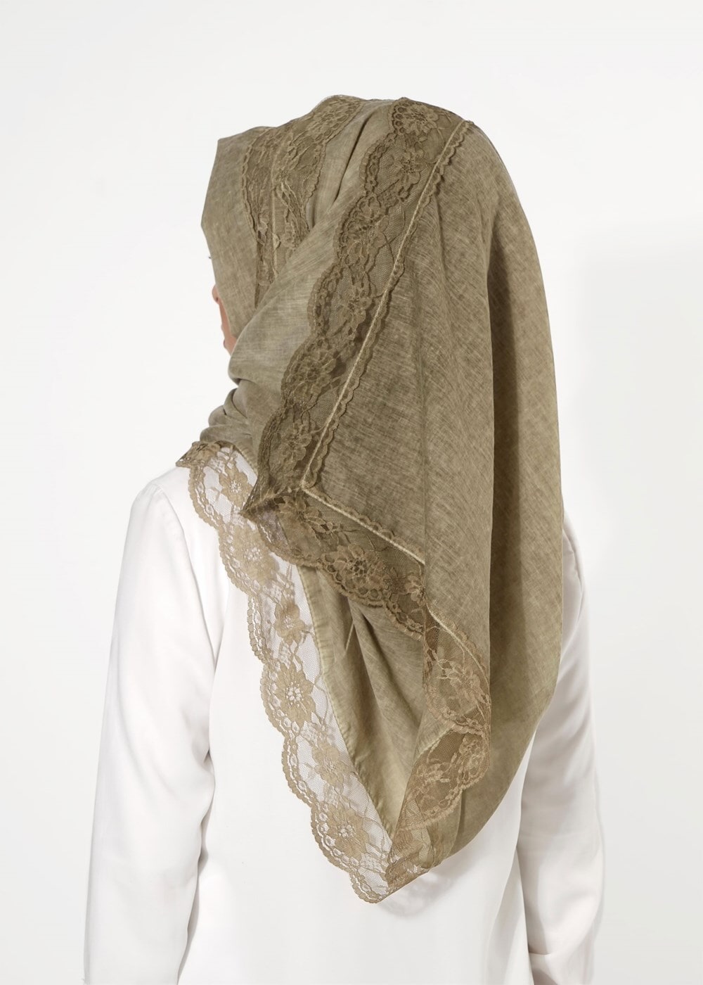 Tesettür giyim HAKİ T 7505-1 Koton Dantel Şal