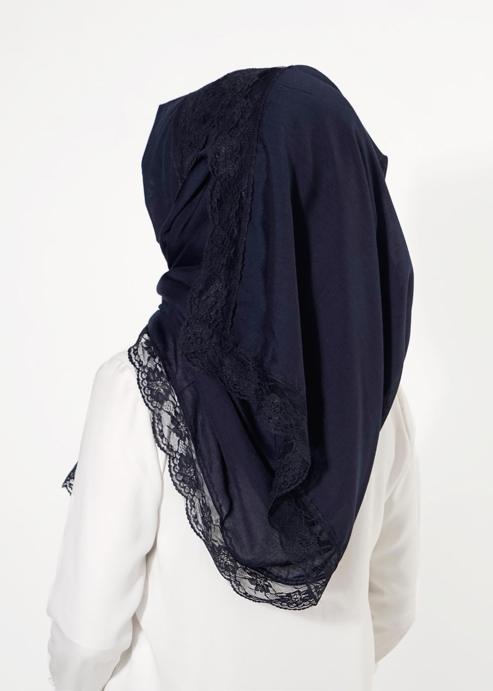Tesettür giyim LACİVERT T 7505-1 Koton Dantel Şal