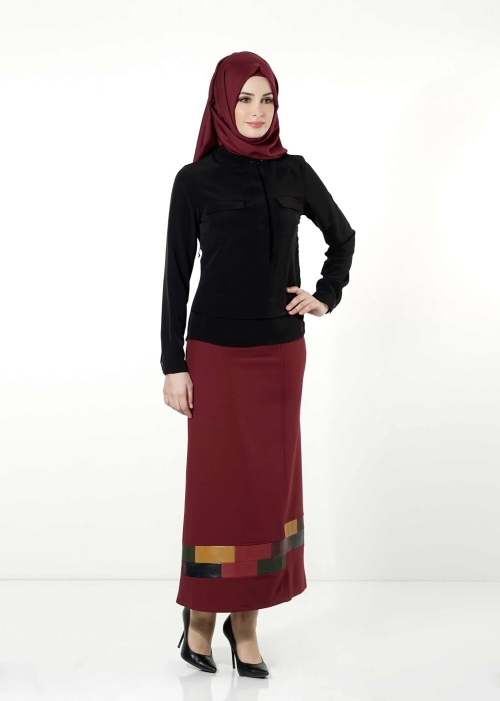 Vêtements hijab NOIR CHEMISIER À BOUTONNÉ 8638 