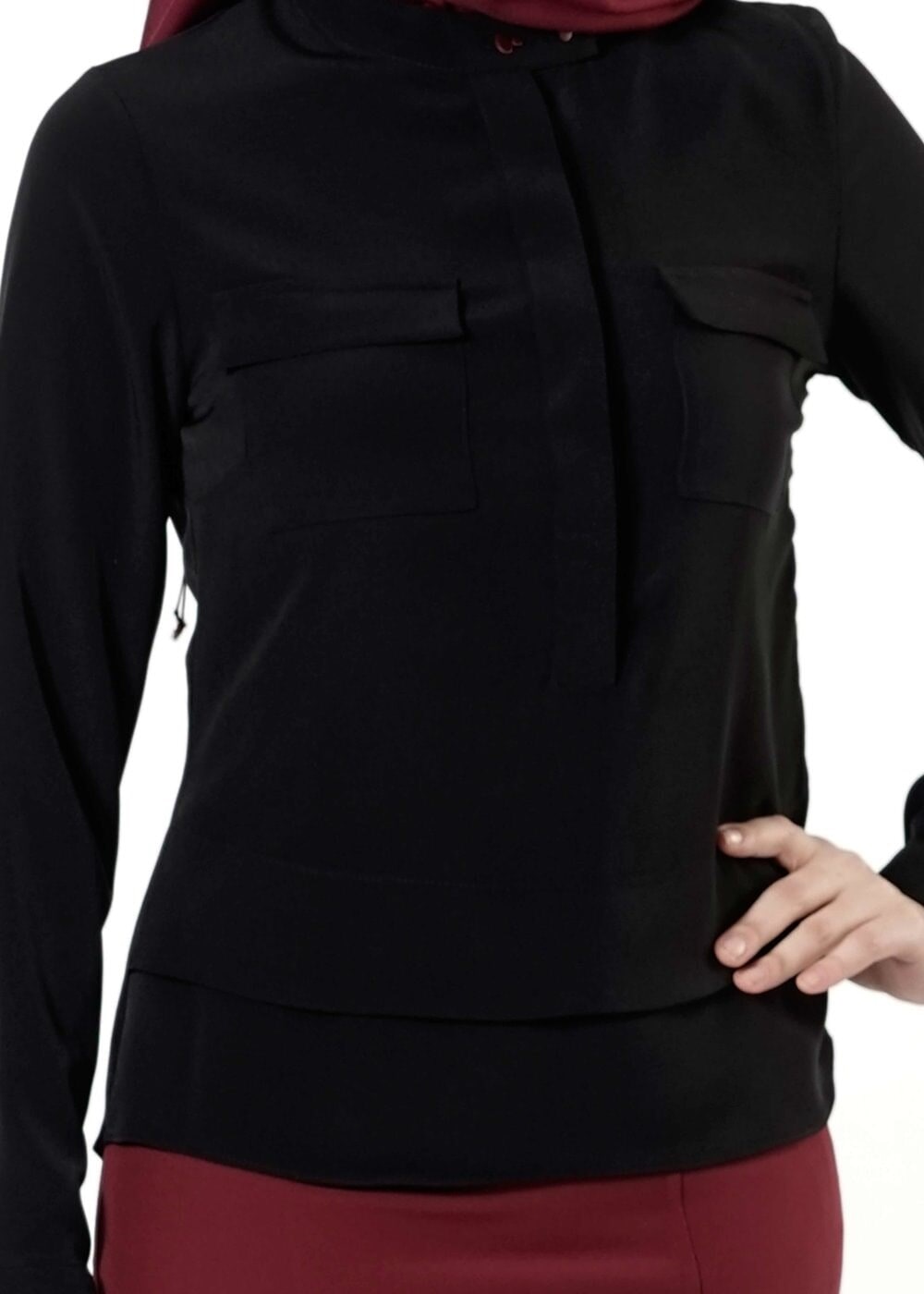 Vêtements hijab NOIR CHEMISIER À BOUTONNÉ 8638 