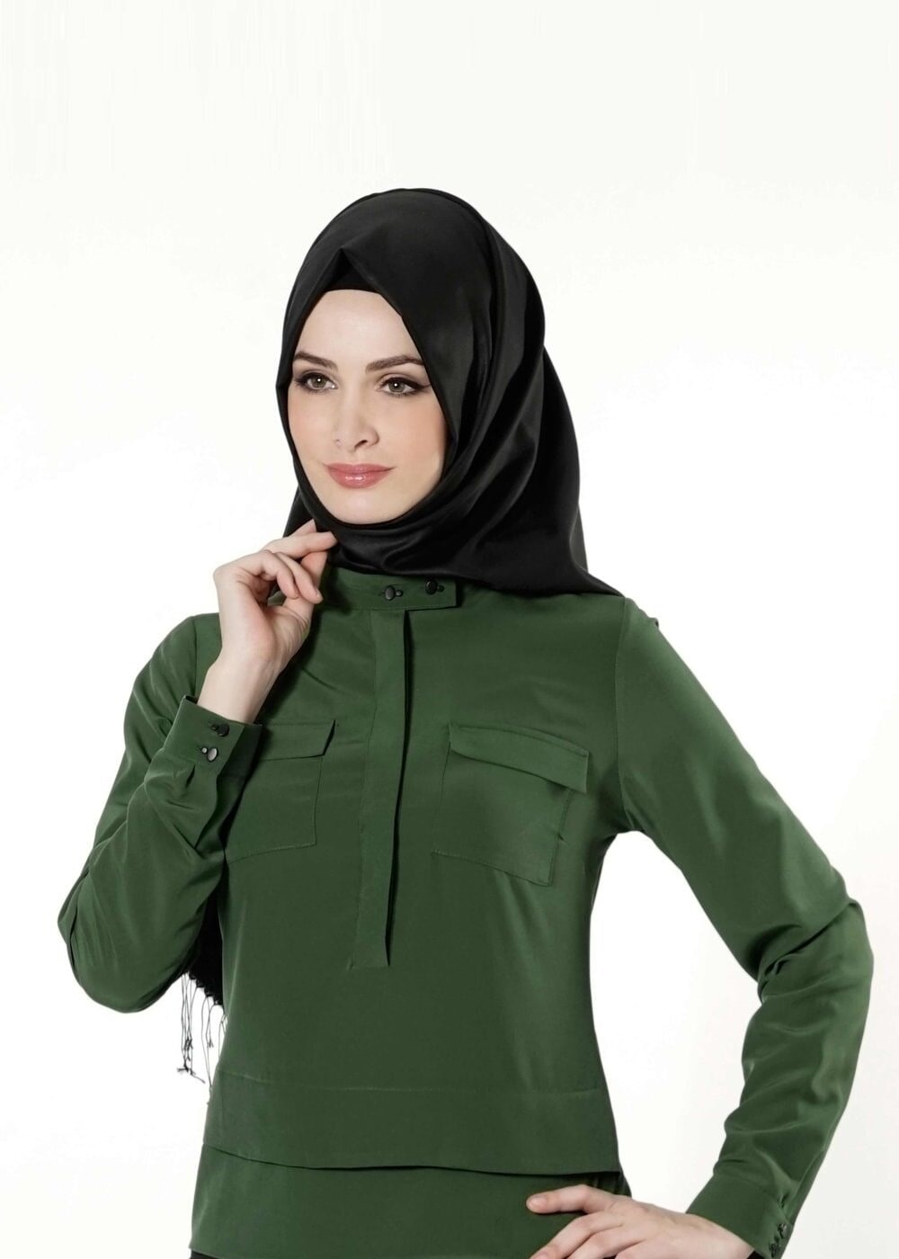 Vêtements hijab VERT CHEMISIER À BOUTONNÉ 8638 