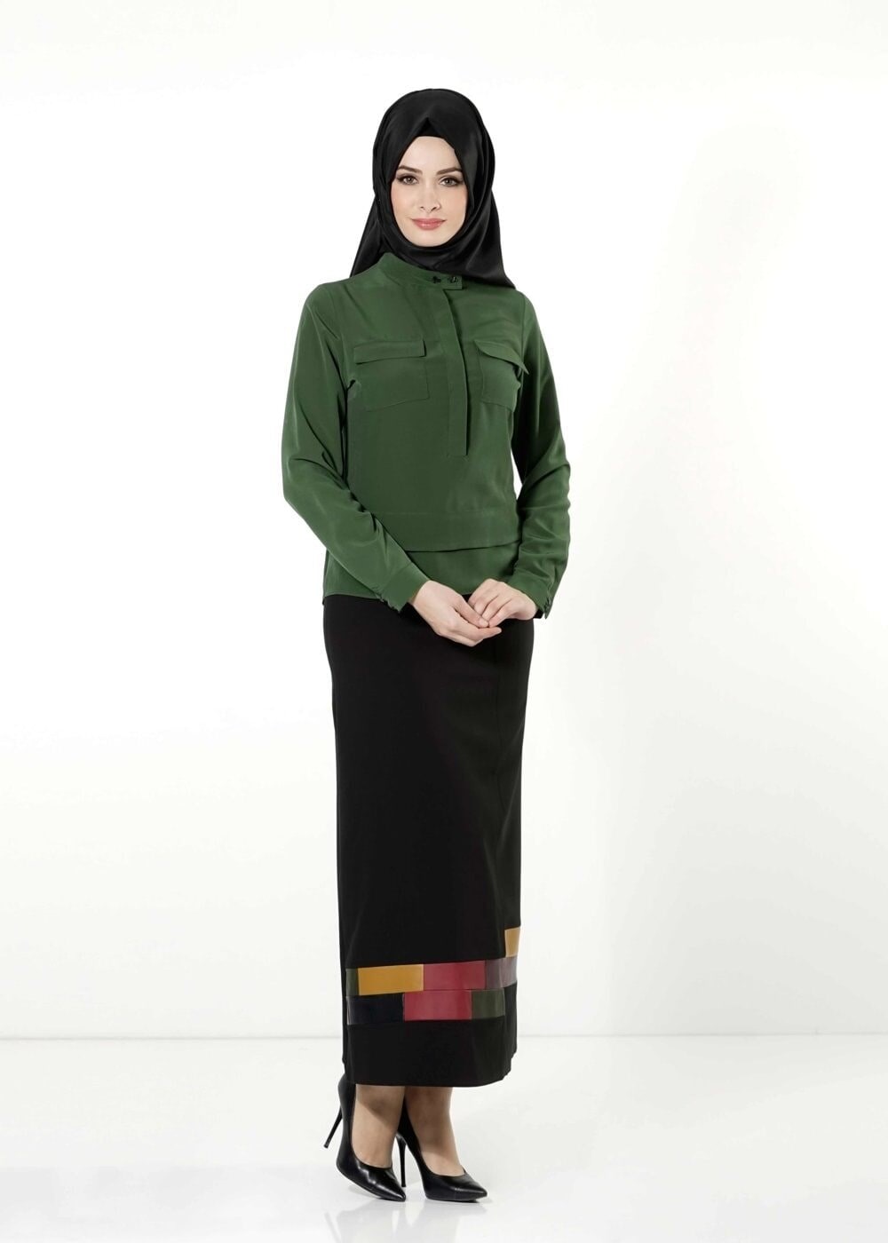 Vêtements hijab VERT CHEMISIER À BOUTONNÉ 8638 