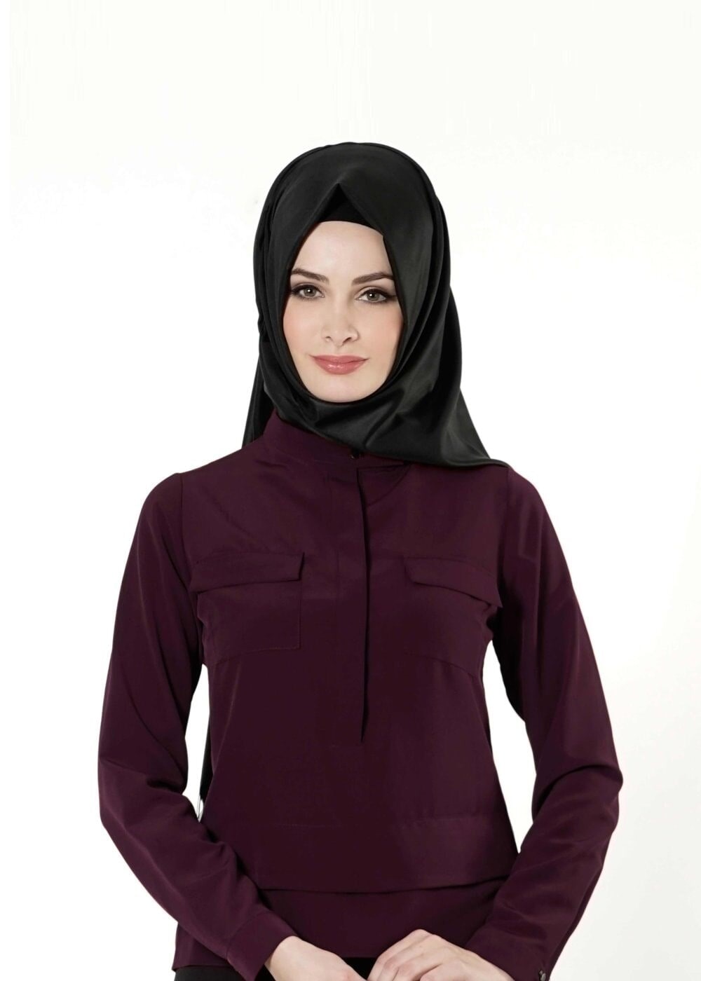Vêtements hijab ROUGE BORDEAUX CHEMISIER À BOUTONNÉ 8638 